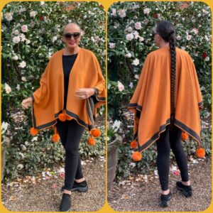 Gorgeous Reversible Cashmere and Real Fur Pom Pom cape