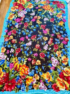 Black With Multi Colored Flowers in Blue Hot Pink Yellow and Green