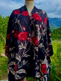 Wool and Cashmere Blend Heavier Weight Shawl With Gorgeous Red Flowers - Reversible 1