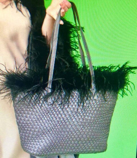 Woven Leather Bag with Real Ostrich Feathers